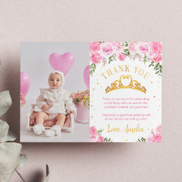 Cartão De Agradecimento Princesa Floral Ouro Rosa Aniversário