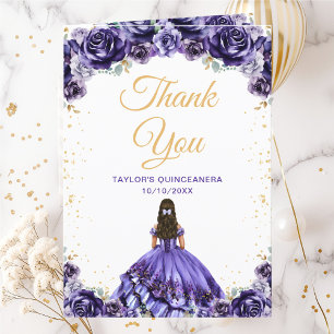 Cartão De Agradecimento Princesa Floral Roxo Escuro Quinceañera