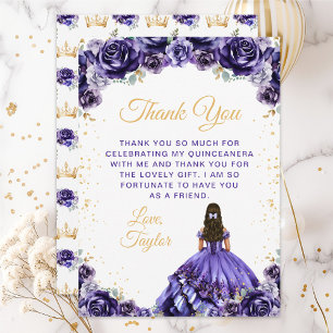 Cartão De Agradecimento Princesa Floral Roxo Escuro Quinceañera