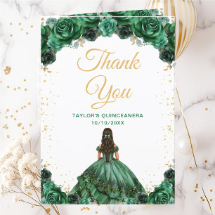 Cartão De Agradecimento Princesa Floral Verde Escuro Quinceañera