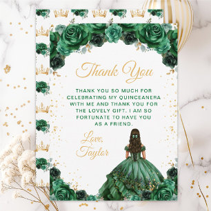 Cartão De Agradecimento Princesa Floral Verde Escuro Quinceañera
