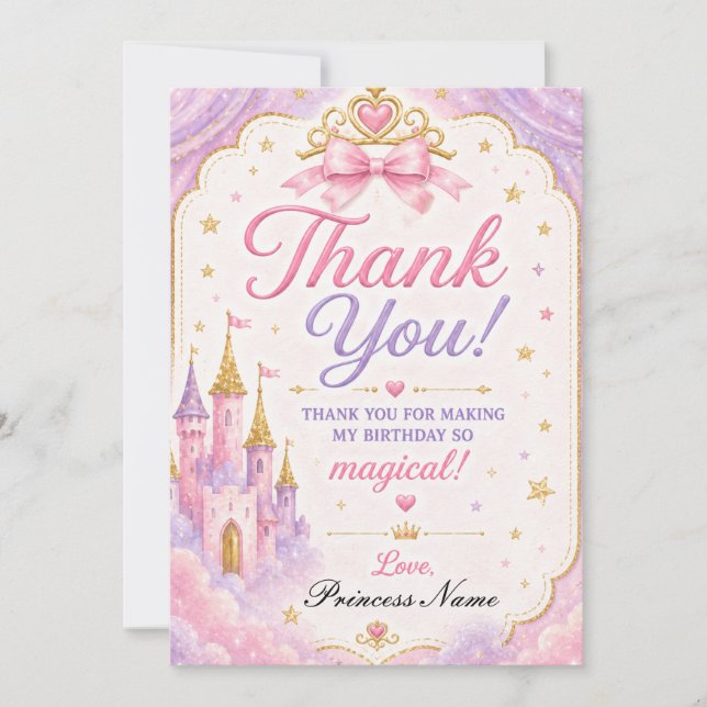 Cartão De Agradecimento Princesa Lavanda Rosa  (Frente)