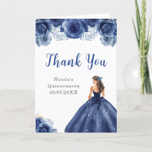 Cartão De Agradecimento Princesa Marinho Vestido Azul Quinceanera Obrigado