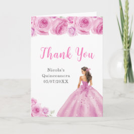 Cartão De Agradecimento Princesa na Rosa claro Quinceanera Obrigado