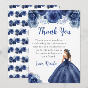 Cartão De Agradecimento Princesa no Marinho Quinceanera Obrigado