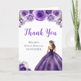 Cartão De Agradecimento Princesa no Vestido Roxo Escuro Doce 16 Obrigado