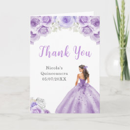 Cartão De Agradecimento Princesa no Vestido Roxo Quinceanera Obrigado