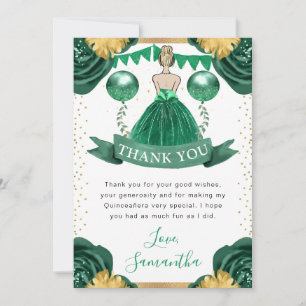 Cartão De Agradecimento Princesa Quinceanera de Cabelo Louro Vestido Verde