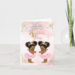 Cartão De Agradecimento Princesa Rosa Vintage Bebê Menina Gêmeas Obrigada