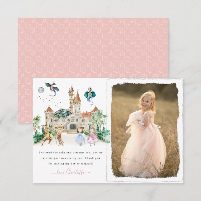 Cartão De Agradecimento Princesas, Cavaleiros e Dragões Conte Fada Obrigad (Frente/Verso)