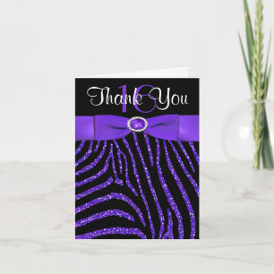 Cartão De Agradecimento PRINTED RIBBON Purple, Black Zebra Thank You Card