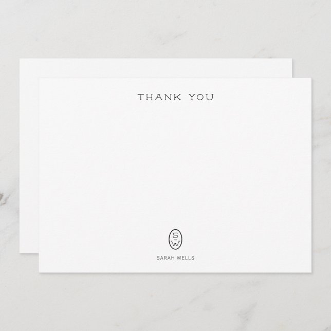 Cartão De Agradecimento Professional Elegant White    MonogramasObrigado C (Frente/Verso)