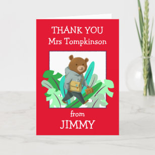 Cartão De Agradecimento Professora Nome Folha de Urso Escolar Bonito