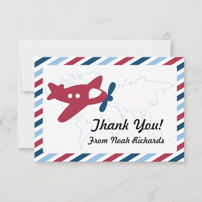 Cartão De Agradecimento Propeller Plane Airmail Obrigado (Frente)