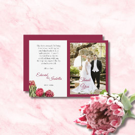 Cartão De Agradecimento Protea Floral Botânica Rosa Burgundy Foto Obrigado