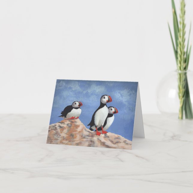 Cartão De Agradecimento Puffin Trio (Frente)