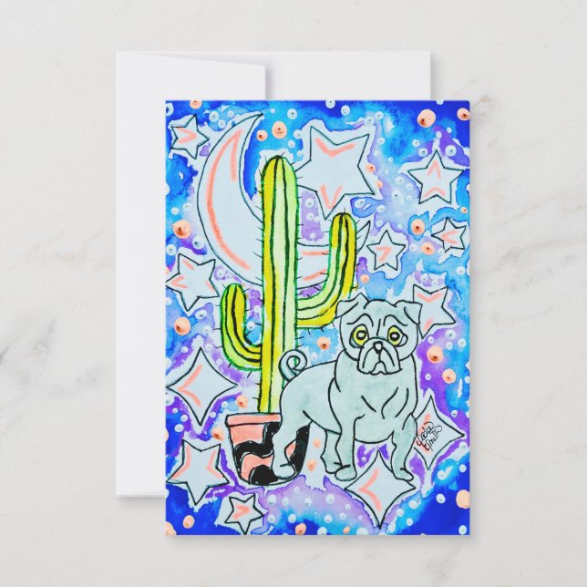 Cartão De Agradecimento Pug & Cactus (Frente)