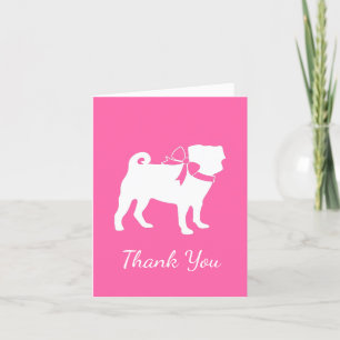 Cartão De Agradecimento Pug Dog Chá de fraldas Girl Pink with Arco