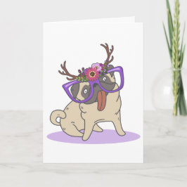 Cartão De Agradecimento Pug floral do Hippie de Boho do hipster engraçado
