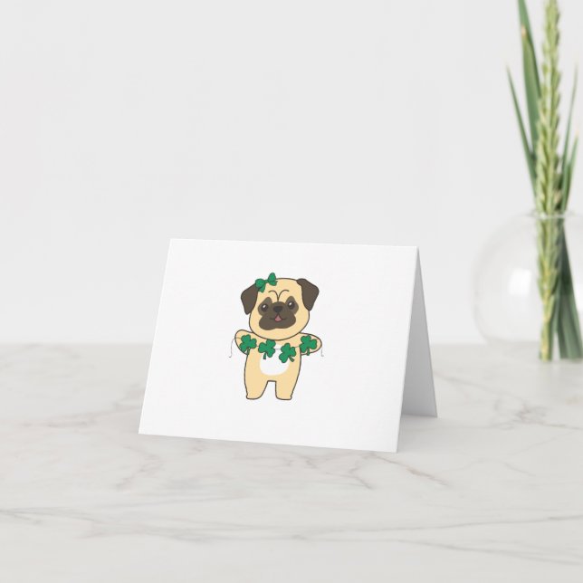 Cartão De Agradecimento Pug Shamrocks Cute Animais Para Felicidade (Frente)