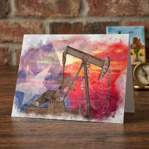 Cartão De Agradecimento Pumpjack Texan ícone pastel desenho com Texas Flag