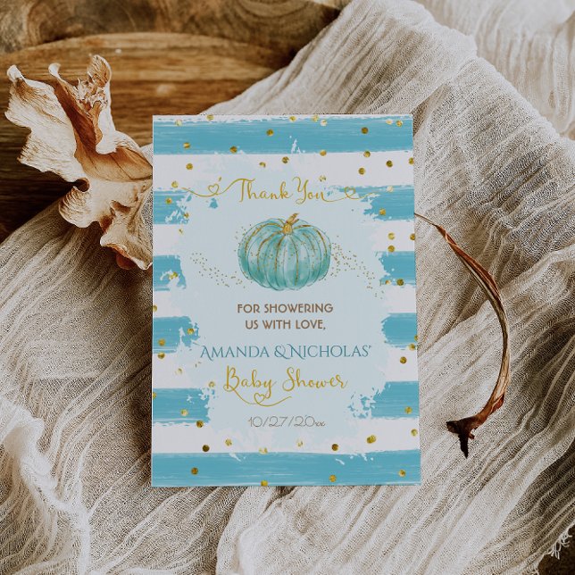 Cartão De Agradecimento Pumpkin Azul do Chá de fraldas de outono (Criador carregado)