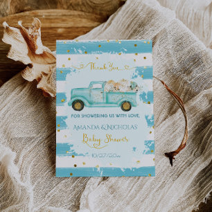 Cartão De Agradecimento Pumpkin Blue Dourado outono Chá de fraldas