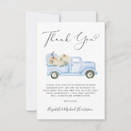 Cartão De Agradecimento Pumpkin Blue Truck Baby Boy Shower Thank You Card