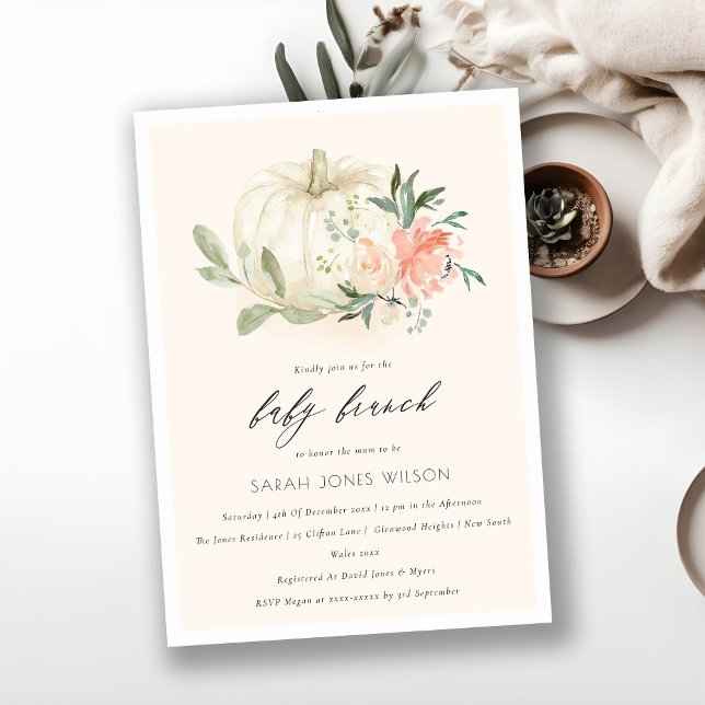 Cartão De Agradecimento Pumpkin Blush Floral Baby BrunChá Invite (Criador carregado)