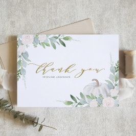 Cartão De Agradecimento Pumpkin branco e Chá de fraldas de outono verde