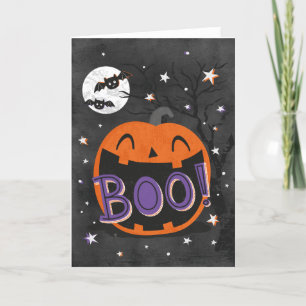 Cartão De Agradecimento Pumpkin de Halloween bonito com Boo Manchado
