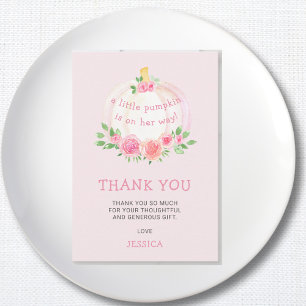 Cartão De Agradecimento Pumpkin Floral Chá de fraldas Rosa