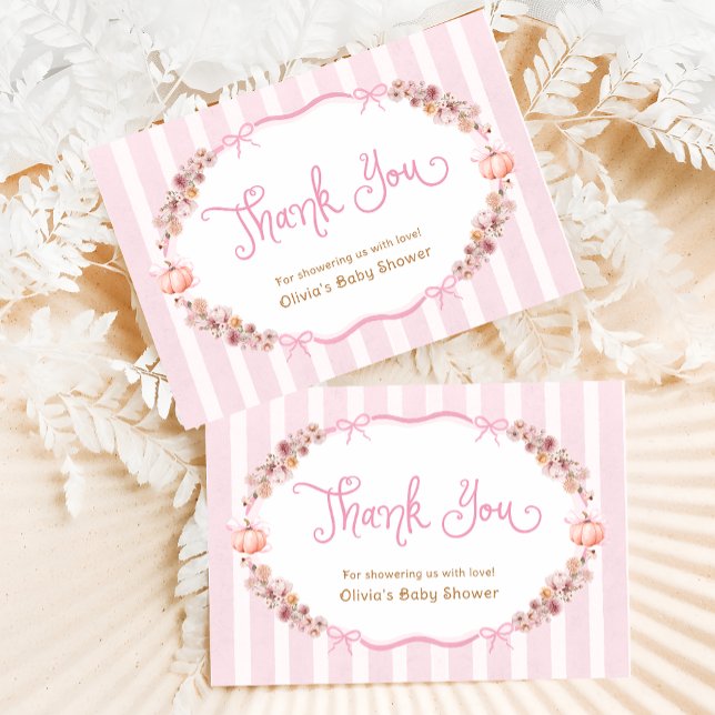 Cartão De Agradecimento Pumpkin Floral Girl Baby Shower Thank You Card (Criador carregado)