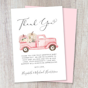 Cartão De Agradecimento Pumpkin Floral Truck Watercolor Baby Girl Chá