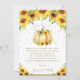 Cartão De Agradecimento Pumpkin Girassol Floral Dourado Chá de fraldas