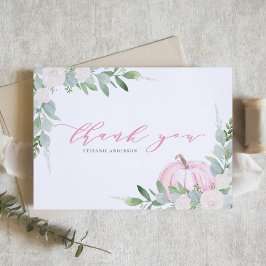 Cartão De Agradecimento Pumpkin rosa e Chá de fraldas de outono verde