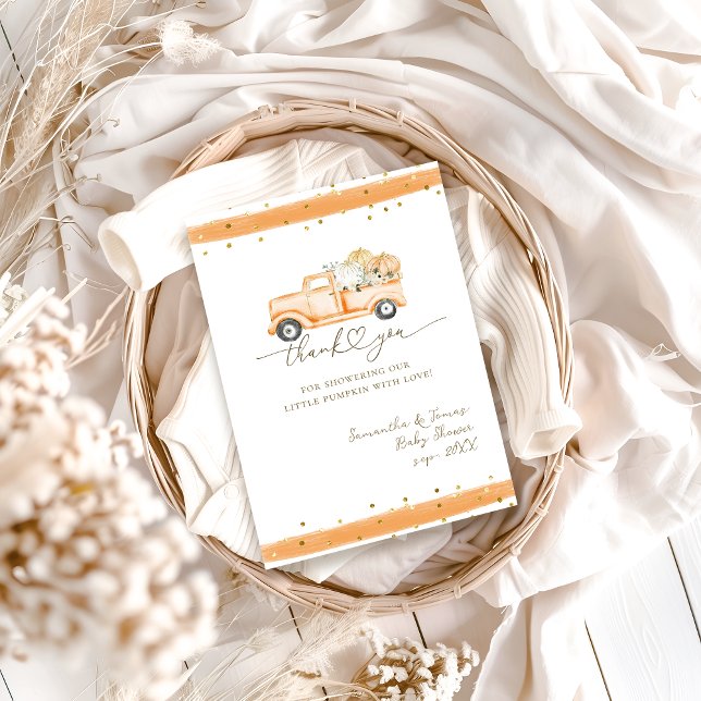 Cartão De Agradecimento Pumpkin Truck Modern Fall Chá de fraldas (Criador carregado)