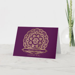 Cartão De Agradecimento Purple and Gold Mandala Indian Thank You card