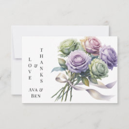 Cartão De Agradecimento Purple and Sage Green Roses Love and Thanks