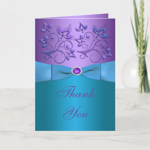 Cartão De Agradecimento Purple and Turquoise Floral Thank You Card