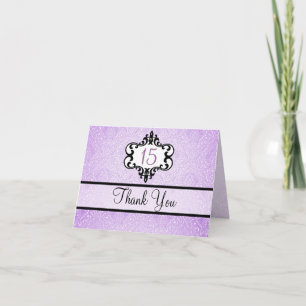 Cartão de agradecimento Purple & Black Chic Damask