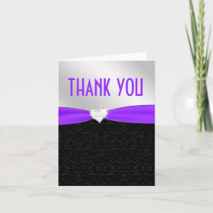 Cartão De Agradecimento Purple Black Floral Damask Diamond Thank You
