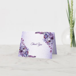Cartão De Agradecimento Purple Blue Pink Floral Glitter Elegant Wedding