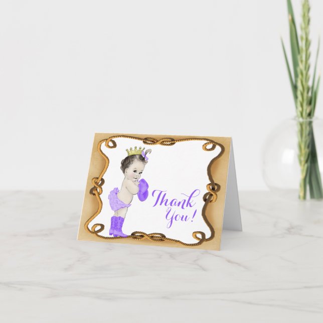 Cartão De Agradecimento Purple Cowgirl Chá de fraldas Princesa Obrigado (Frente)