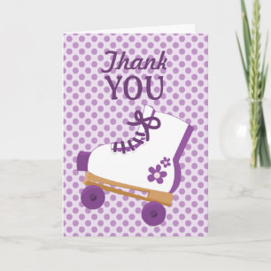 Cartão De Agradecimento Purple Dots Roller Skate Birthday Thank You Card