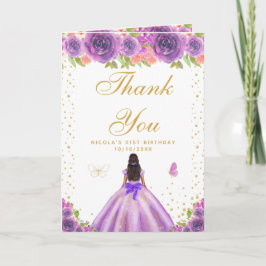 Cartão De Agradecimento Purple Floral Dark Skin Girl Birthday