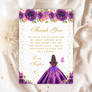 Cartão De Agradecimento Purple Floral Dark Skin Princess Sweet
