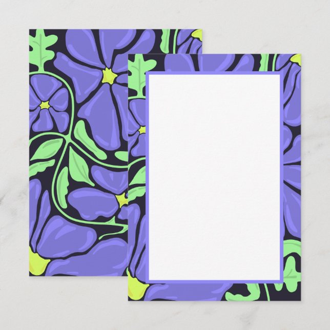 Cartão De Agradecimento Purple Floral Motif Flat Thank You Card (Frente/Verso)