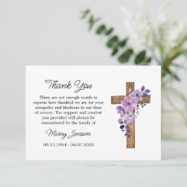 Cartão De Agradecimento Purple flower Cross Sympathy Thank You Card