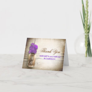 Cartão De Agradecimento Purple flowers mason jar wedding thank you cards